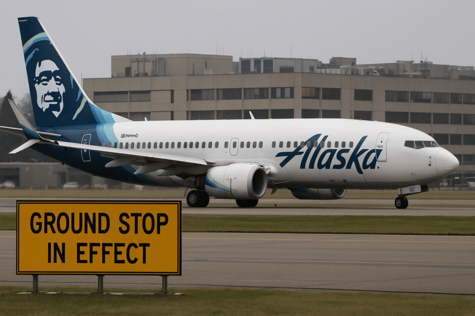 Avião da Alaska Airlines parado por falha de TI em 2025