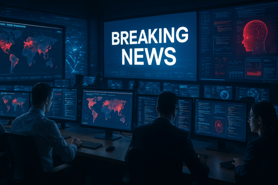 centro de operações de cibersegurança durante incidente global.