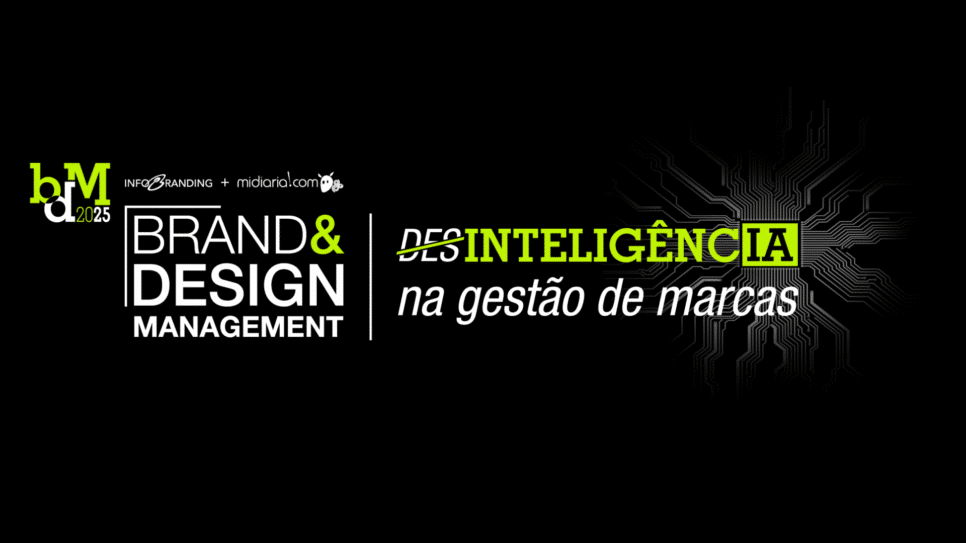 Logo do evento BDM 2025, com foco em Inteligência Artificial na gestão de marcas. O design apresenta as palavras "Brand & Design Management" com destaque para a IA, simbolizando a transformação no setor de branding.