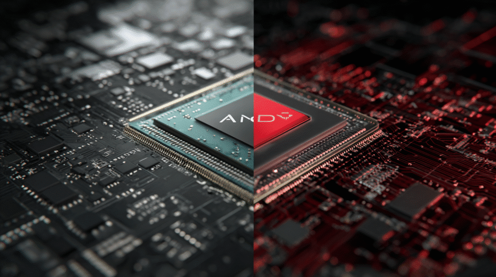 Logos da OpenAI e AMD representando o acordo bilionário para desenvolvimento de chips de inteligência artificial de alta performance.