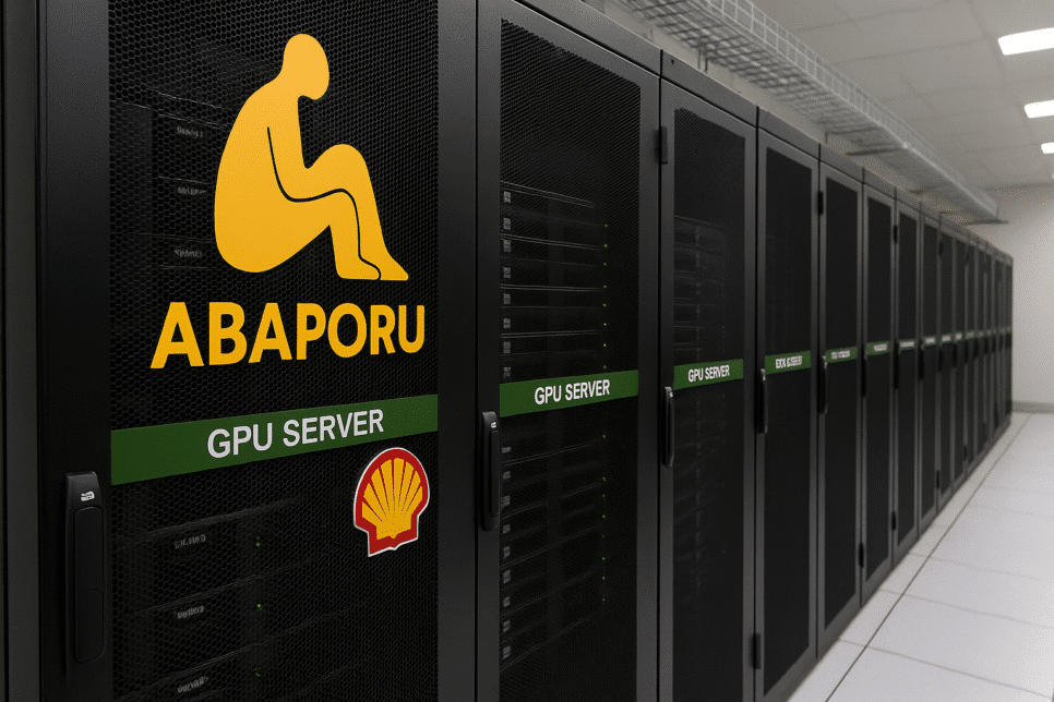 Unicamp: Supercluster de IA Abaporu com servidores GPU alinhados em datacenter, infraestrutura financiada pela Shell para projetos de inteligência artificial aplicados ao petróleo e gás.