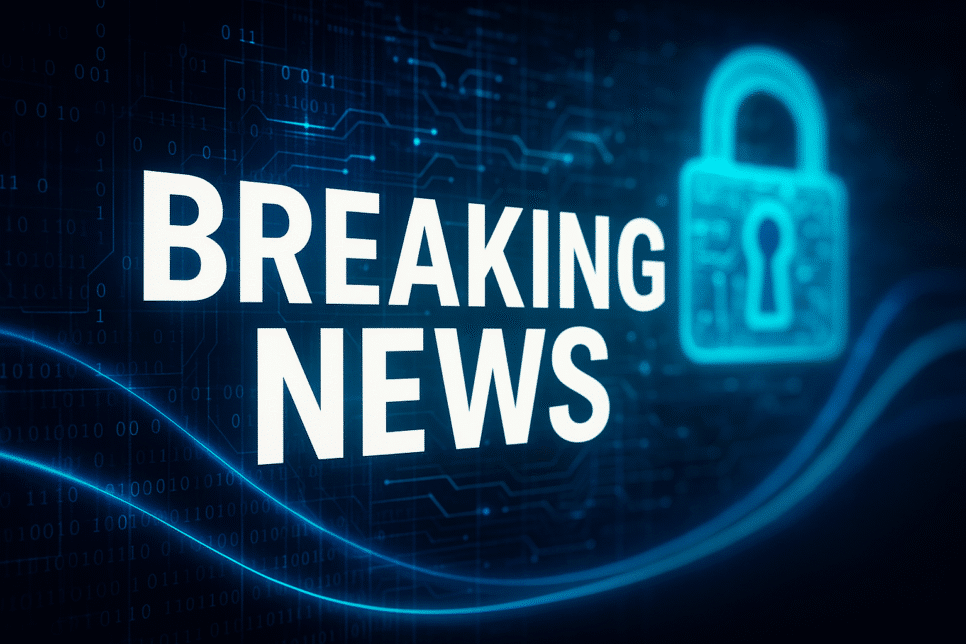 Breaking News sobre cibersegurança em destaque com cadeado digital ao fundo.