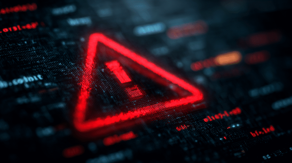 Símbolo de alerta digital representando suspeita de ataque hacker envolvendo a C&M Software.