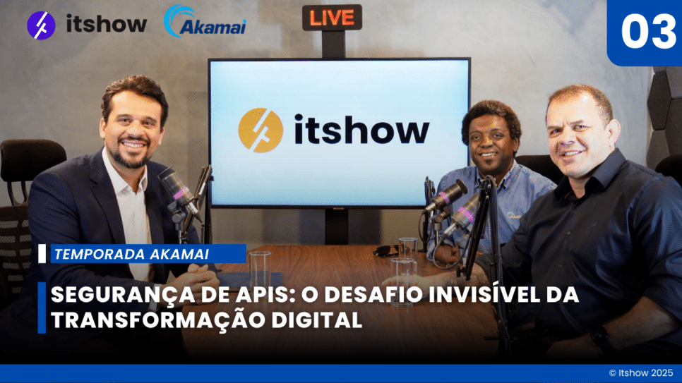 Executivos em estúdio discutindo segurança de APIs no episódio 03 da Temporada Akamai Talks