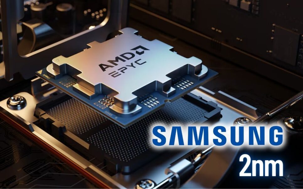 Processador AMD Epyc em fabricação com logo da Samsung editado