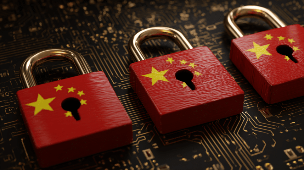Imagem de cadeados com bandeira da china representando cibersegurança
