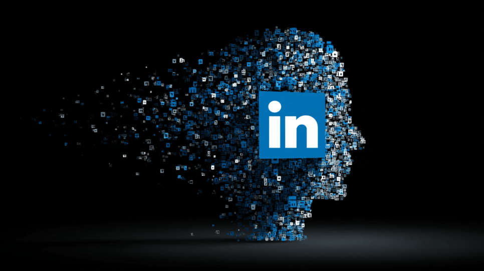 Cabeça holografica nas cores do LinkedIn