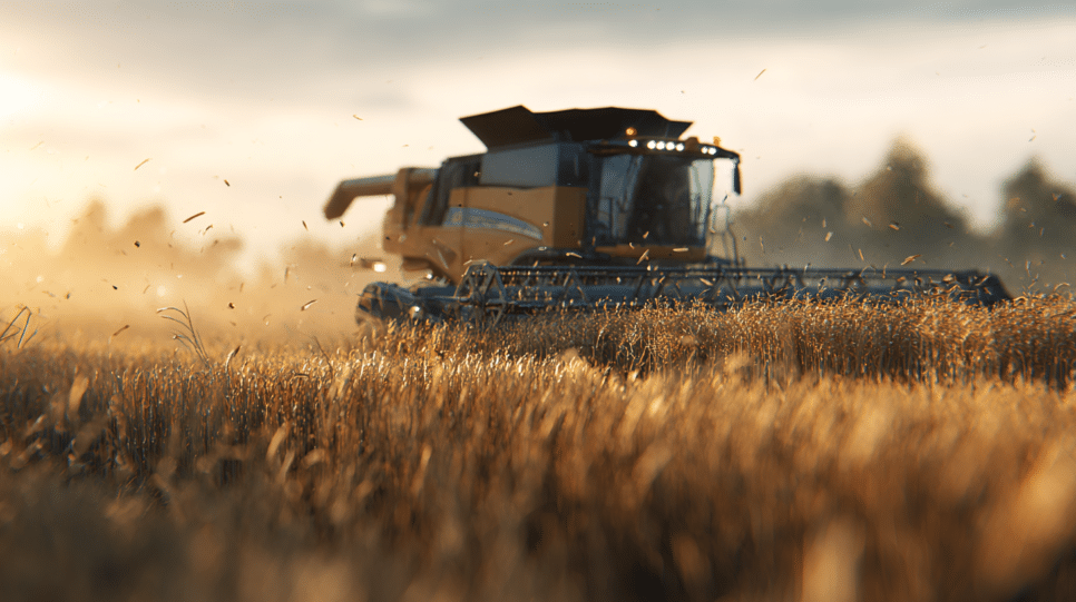 Colheitadeira em funcionamento representando o crescimento da produtividade agrícola em decorrência da inovação tecnológica