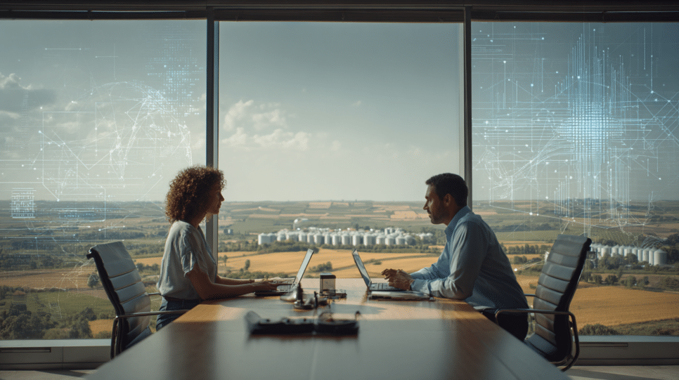 Imagem ilustrando a desaceleração do agronegócio que pressiona orçamento e adia projetos de infraestrutura tecnológica, cloud e conectividade no campo e na indústria.