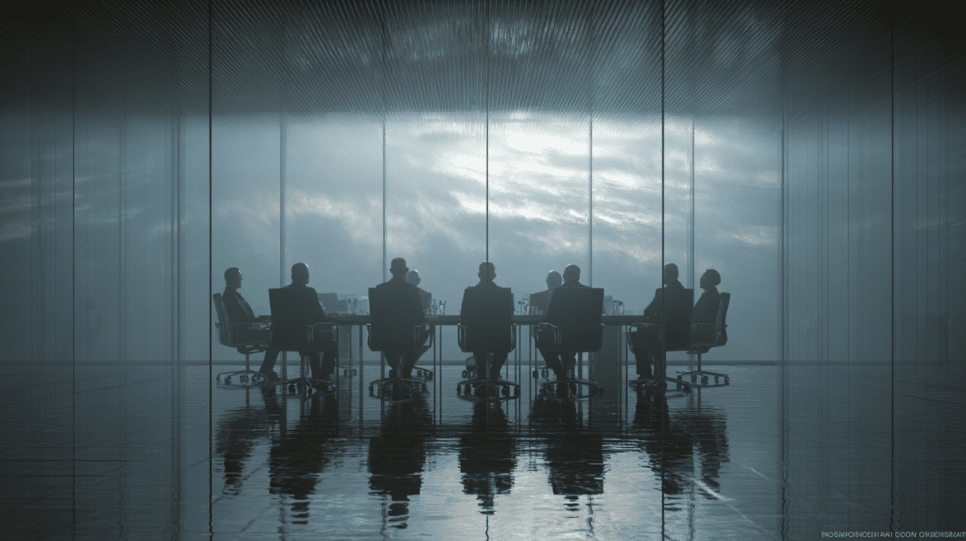 CIO e CFO em sala de reunião revisando estratégia de nuvem e custos com gráficos abstratos, simbolizando o fim da nuvem ilimitada.