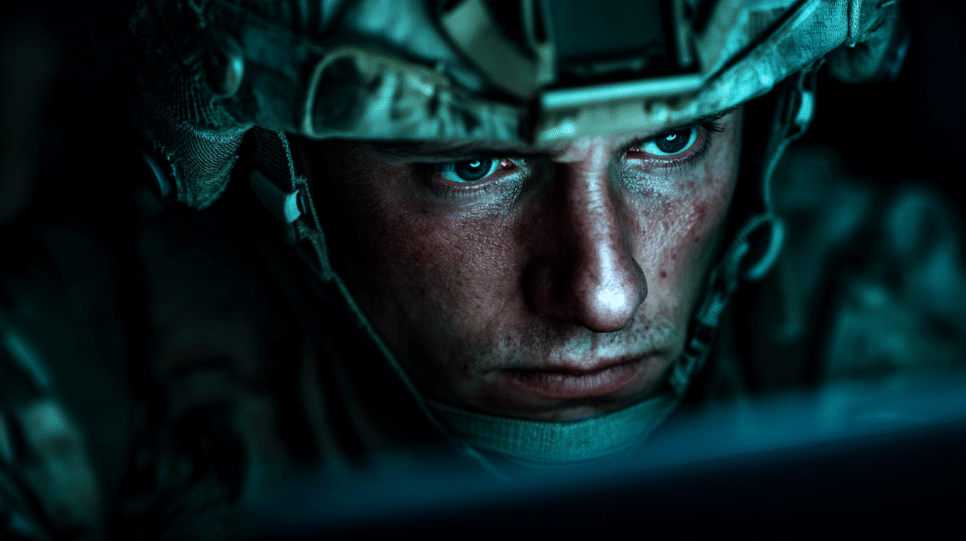 Soldado em guerra usando celular para representar a quedra do CharGPT e o aimento do Claude