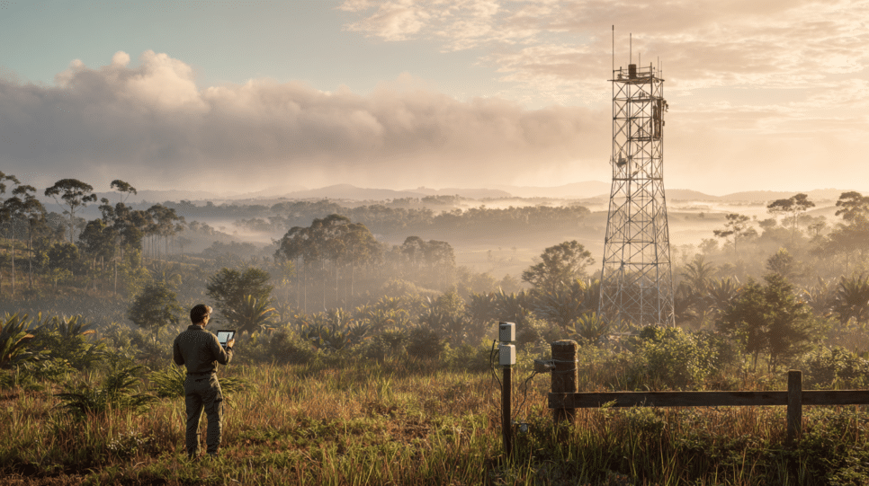 Imagem representando conectividade rural e inovação relacionada a prevenção de incêndios