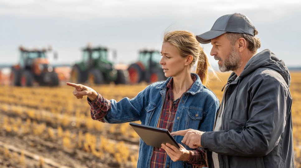 Produtores e estudantes em dia de campo no RS observam demonstração de sensores IoT e automação para gestão digital aplicada à produção agrícola.