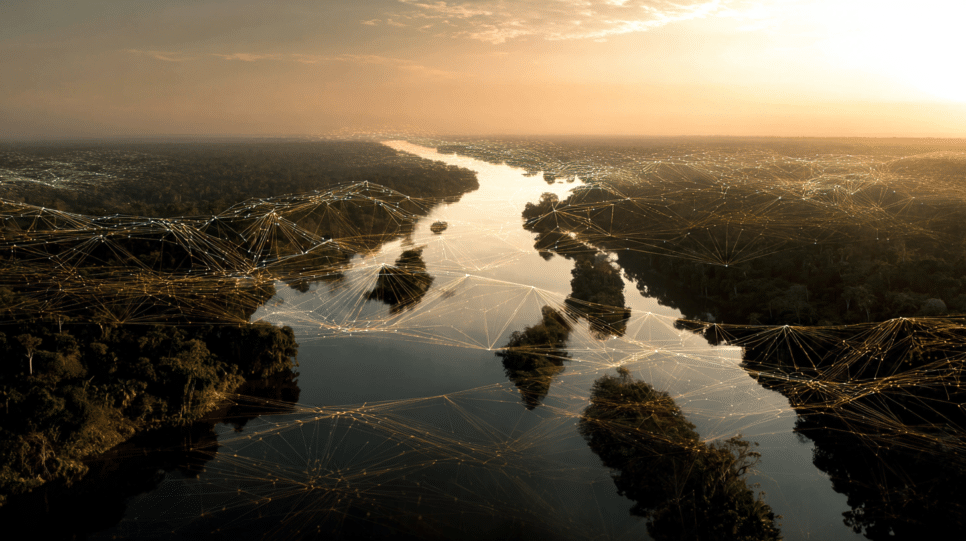 Imagem representando fibra óptica subaquática da Nokia no Rio Amazona