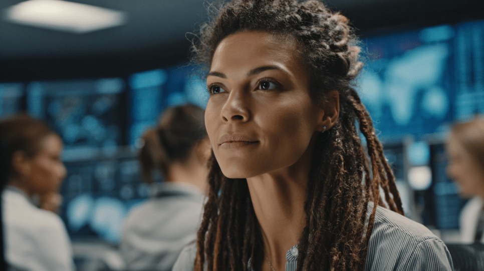 Mulheres em posições de liderança em cibersegurança, representando a presença de 24% de profissionais femininas no setor global de segurança digital.