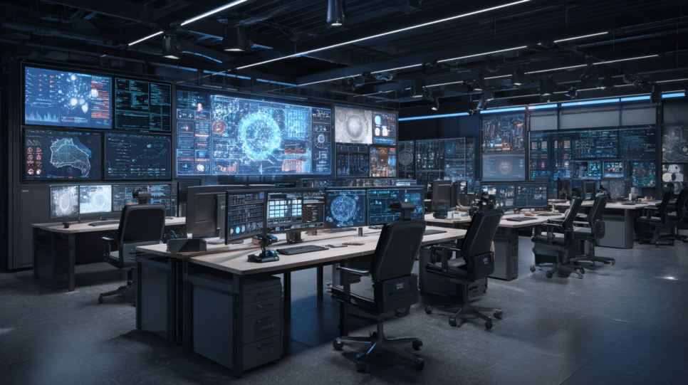 IA atuando na resposta a incidentes em um centro de operações de cibersegurança corporativo.