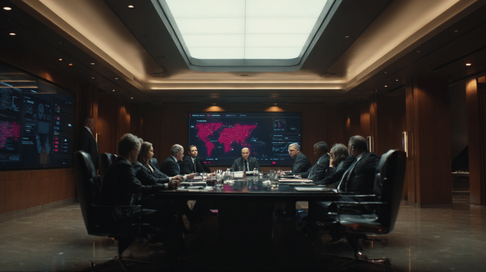 Executivos e autoridades discutem acordo sensível de IA entre Anthropic e governo Trump em ambiente institucional de alta segurança.