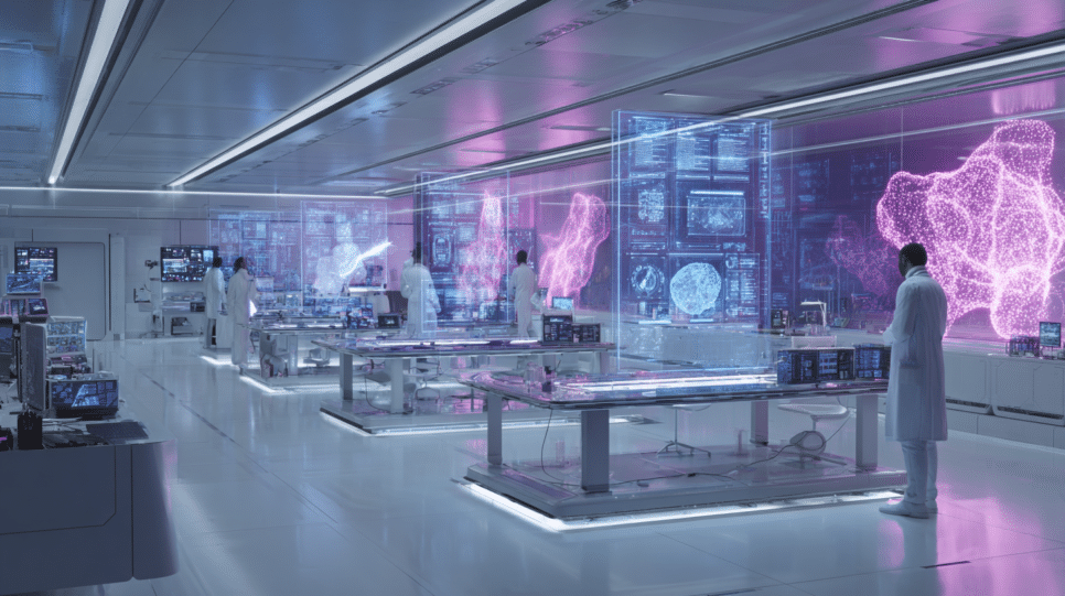 Laboratório tecnológico com IA aberta do Google Gemma 4, destacando inovação, código aberto e colaboração em inteligência artificial avançada