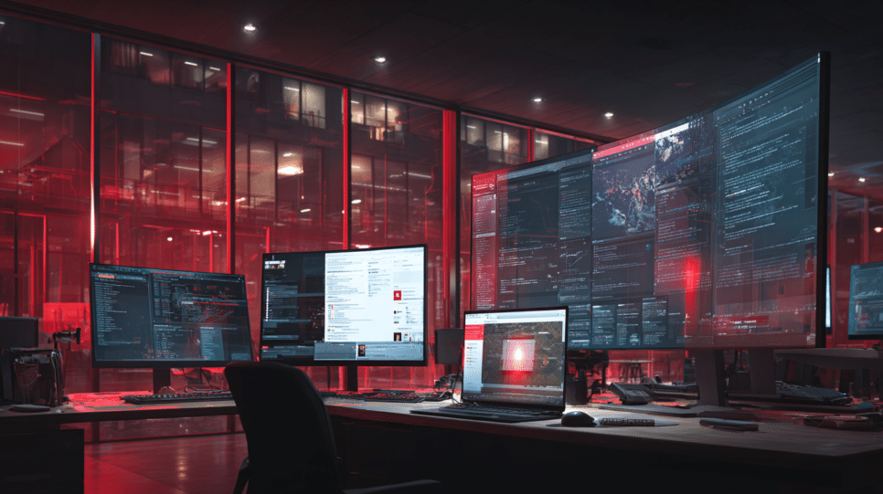 Analista monitora ataque em ambiente corporativo onde Teams e Quick Assist aparecem como vetores de ransomware em cenário de cibersegurança.