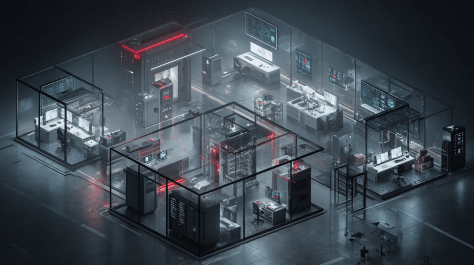 Imagem mostra uma IA avançada sob contenção em ambiente controlado, reforçando o debate sobre o Claude Mythos e seus riscos ao público.