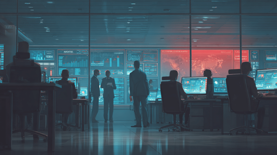 Equipe de segurança monitora falhas humanas em ambiente corporativo, destacando como violações de dados podem surgir por erro humano.