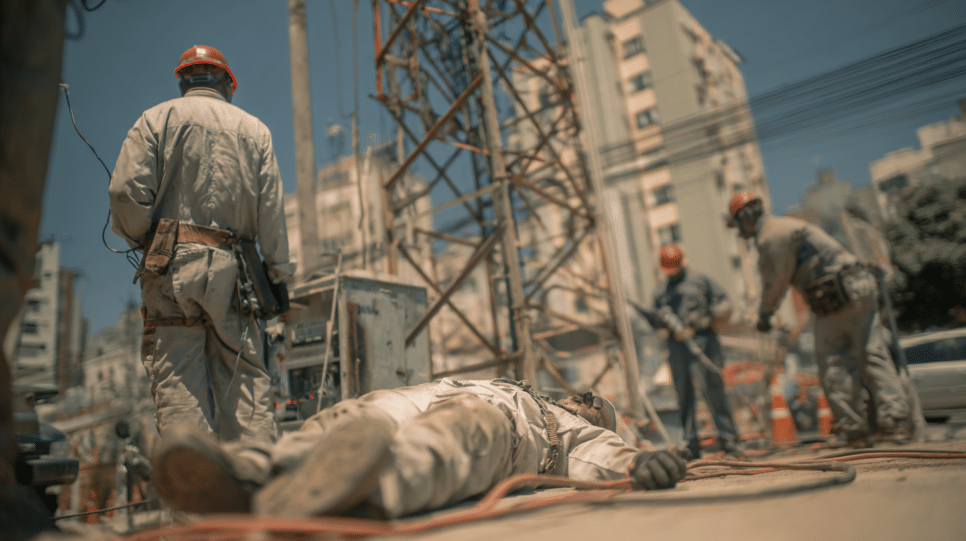 Anatel dismantling a fake Radio Base Station (ERB) in São Paulo, with criminal arrest and confiscation of illegal equipment.