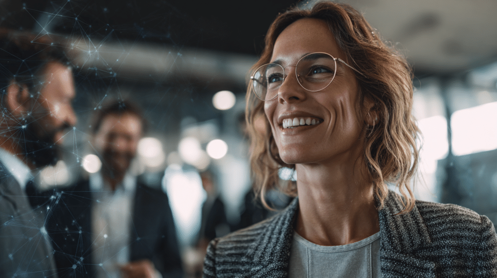 Comportamento: Profissionais demonstrando inteligência emocional e comportamental no ambiente de trabalho, com ênfase na colaboração e na análise de dados comportamentais.